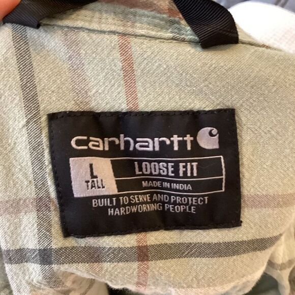 Mens Carhartt Loose Fit Plaid‎ Short Sleeved Top Large Tall - Picture 4 of 8